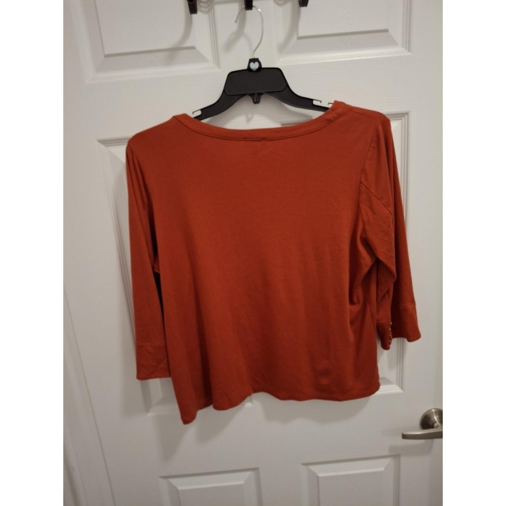 3/$15 Talbots 1X Rust Orange Supima Cotton Modal Blend Button Round Neck Shirt - Picture 3 of 5